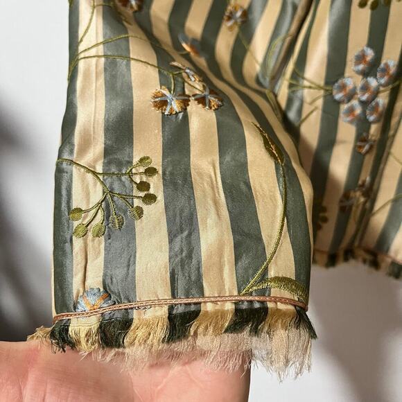 Peruvian Connection Silk Edwardian Embroidered Jacket Size 16 Striped Artsy FLAW - Picture 5 of 15